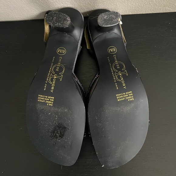 Chinese Laundry Women’s Black Beaded Mesh Fabric Kitten Slingback Party Heels 6 - Picture 5 of 5